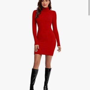 Elegant Red Turtleneck Dress